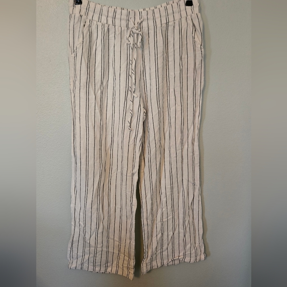 Blue Rain White Wide Leg Linen Pants Size Medium